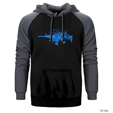 Blue Machine Gun Çift Renk Reglan Kol Sweatshirt / Hoodie
