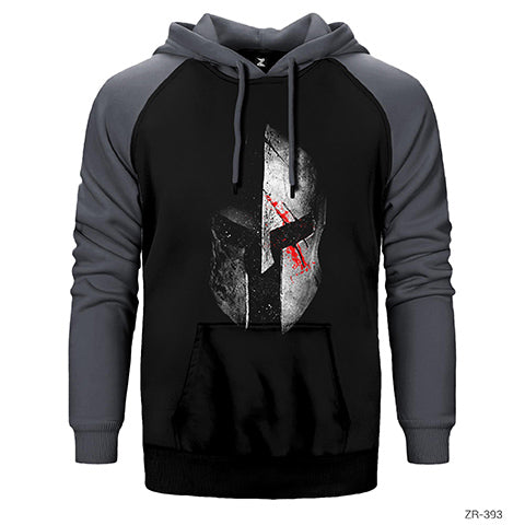 Spartan Helmet Gri Çift Renk Reglan Kol Sweatshirt / Hoodie