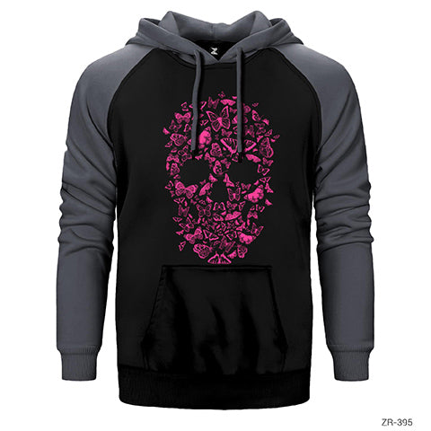 Skull Butterfly Çift Renk Reglan Kol Sweatshirt / Hoodie