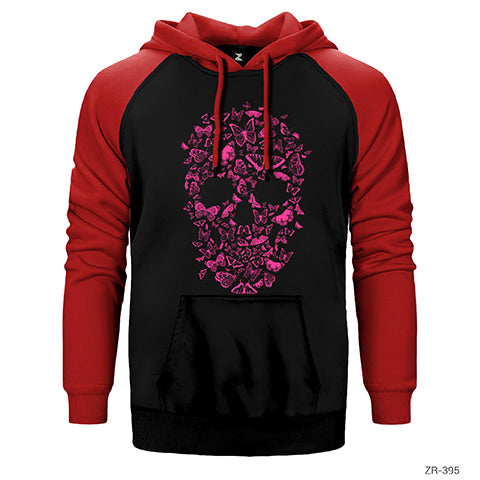 Skull Butterfly Çift Renk Reglan Kol Sweatshirt / Hoodie
