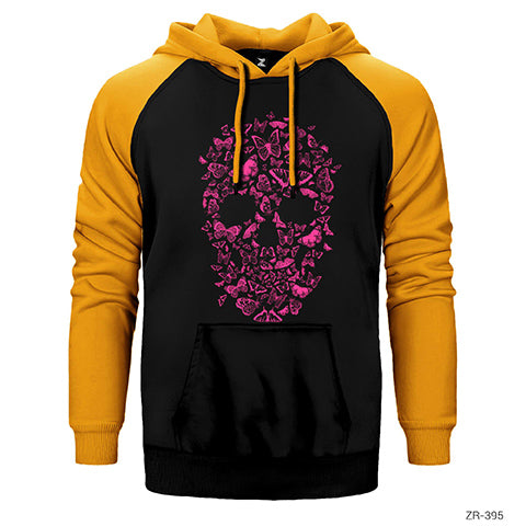 Skull Butterfly Çift Renk Reglan Kol Sweatshirt / Hoodie