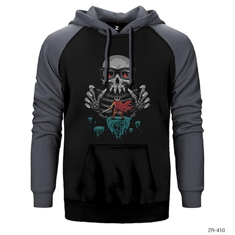 8bit Skull Çift Renk Reglan Kol Sweatshirt / Hoodie