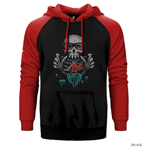 8bit Skull Çift Renk Reglan Kol Sweatshirt / Hoodie
