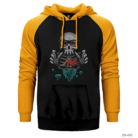 8bit Skull Çift Renk Reglan Kol Sweatshirt / Hoodie