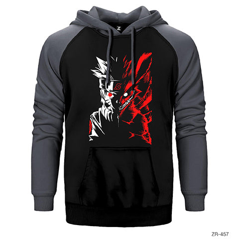 Naruto Fox Çift Renk Reglan Kol Sweatshirt / Hoodie