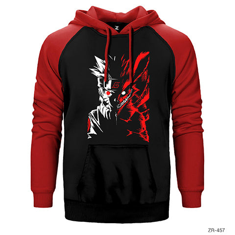 Naruto Fox Çift Renk Reglan Kol Sweatshirt / Hoodie
