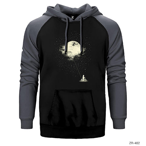 Biker Boy and Moon Çift Renk Reglan Kol Sweatshirt / Hoodie