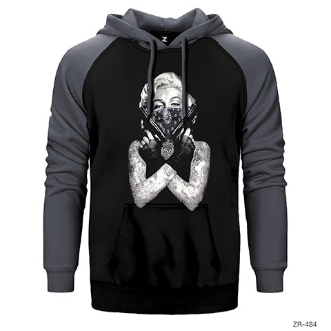 Marilyn Monroe Gangsta Çift Renk Reglan Kol Sweatshirt / Hoodie