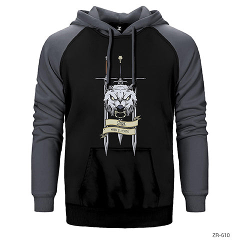 Game of Thrones Wolf and Sword Çift Renk Reglan Kol Sweatshirt / Hoodie