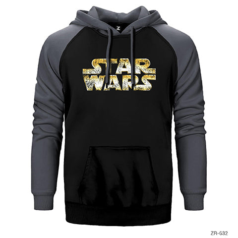 Star Wars Logo Detrited Çift Renk Reglan Kol Sweatshirt / Hoodie