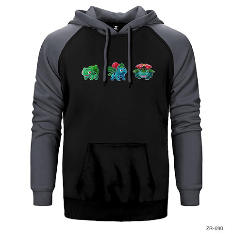 Pokemon Balbasaur Evolation Çift Renk Reglan Kol Sweatshirt / Hoodie