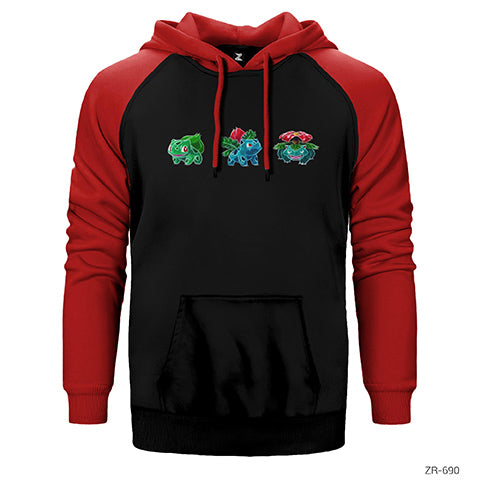 Pokemon Balbasaur Evolation Çift Renk Reglan Kol Sweatshirt / Hoodie