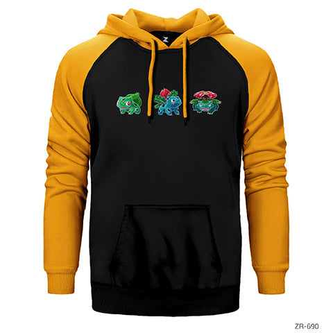 Pokemon Balbasaur Evolation Çift Renk Reglan Kol Sweatshirt / Hoodie
