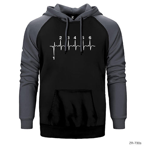 Motorcycle Heartbeat Gear Çift Renk Reglan Kol Sweatshirt / Hoodie