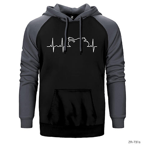 Motorcycle Heartbeat Line Çift Renk Reglan Kol Sweatshirt / Hoodie