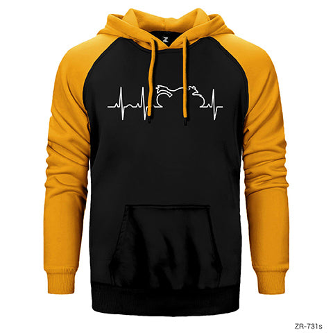 Motorcycle Heartbeat Line Çift Renk Reglan Kol Sweatshirt / Hoodie