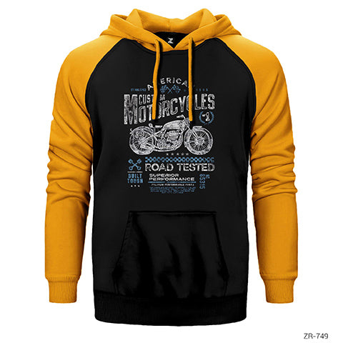 Vintage Motorcycle Çift Renk Reglan Kol Sweatshirt / Hoodie
