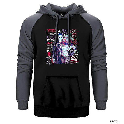 Suicide Squad Joker and Harley Typography Çift Renk Reglan Kol Sweatshirt / Hoodie