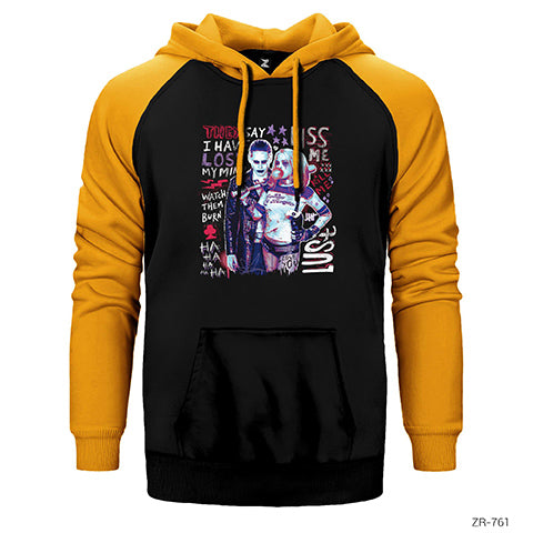 Suicide Squad Joker and Harley Typography Çift Renk Reglan Kol Sweatshirt / Hoodie