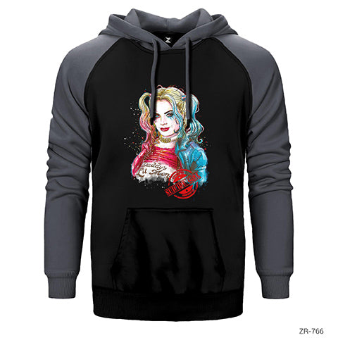 Suicide Squad Harley Quinn Suicide Girl Çift Renk Reglan Kol Sweatshirt / Hoodie