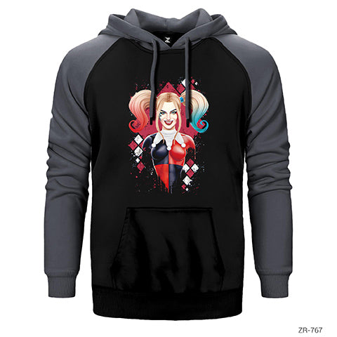Suicide Squad Harley Quinn Cartoon Çift Renk Reglan Kol Sweatshirt / Hoodie