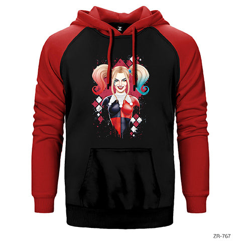 Suicide Squad Harley Quinn Cartoon Çift Renk Reglan Kol Sweatshirt / Hoodie