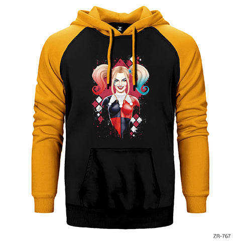 Suicide Squad Harley Quinn Cartoon Çift Renk Reglan Kol Sweatshirt / Hoodie