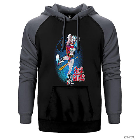 Suicide Squad Harley Quinn Sick Girl Çift Renk Reglan Kol Sweatshirt / Hoodie