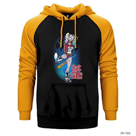 Suicide Squad Harley Quinn Sick Girl Çift Renk Reglan Kol Sweatshirt / Hoodie