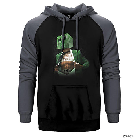 Minecraft Creeper TNT Çift Renk Reglan Kol Sweatshirt / Hoodie