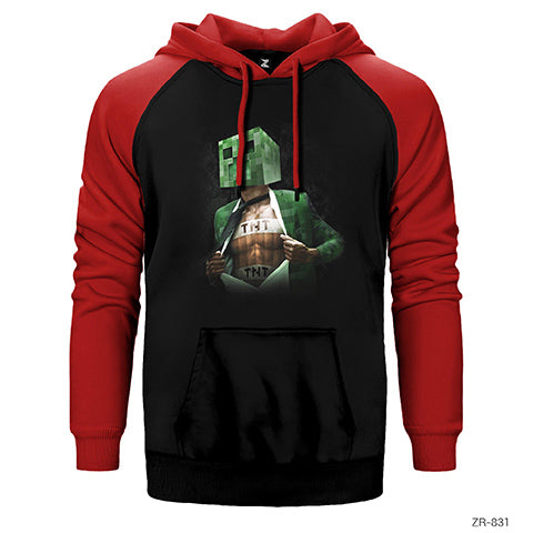 Minecraft Creeper TNT Çift Renk Reglan Kol Sweatshirt / Hoodie