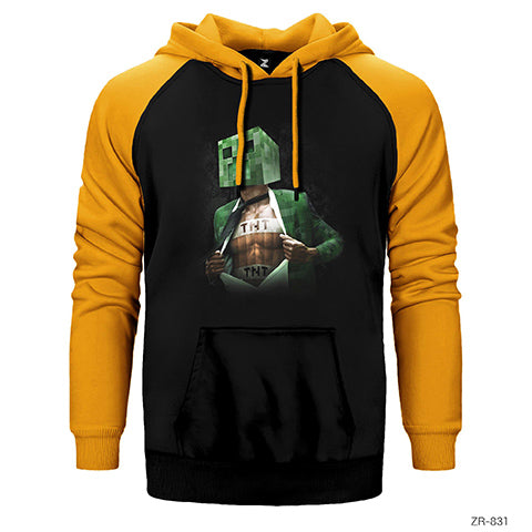 Minecraft Creeper TNT Çift Renk Reglan Kol Sweatshirt / Hoodie