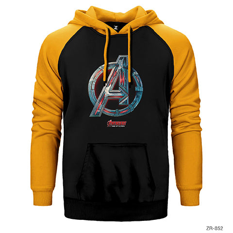 Avengers Red Line Metal Logo Çift Renk Reglan Kol Sweatshirt / Hoodie