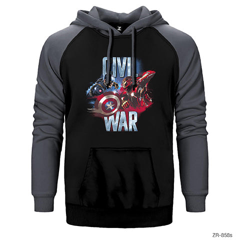 Civil War Captain America Iron Man Çift Renk Reglan Kol Sweatshirt / Hoodie