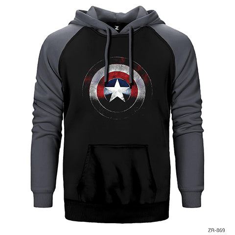 Captain America Shield Çift Renk Reglan Kol Sweatshirt / Hoodie
