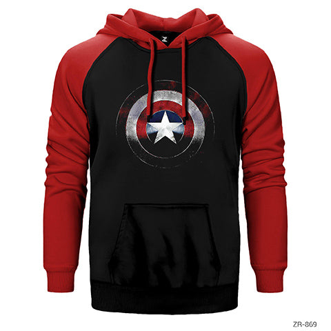 Captain America Shield Çift Renk Reglan Kol Sweatshirt / Hoodie
