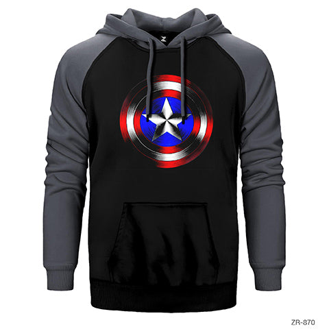 Captain America Shield 2 Çift Renk Reglan Kol Sweatshirt / Hoodie