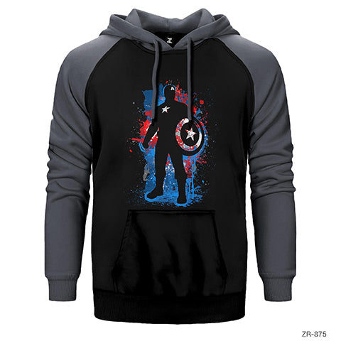Captain America Stencil Çift Renk Reglan Kol Sweatshirt / Hoodie