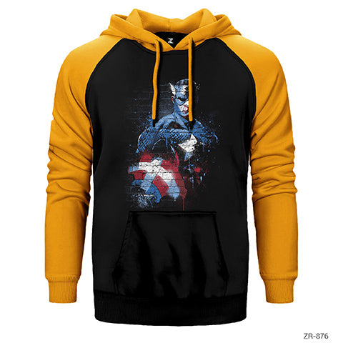 Captain America Stencil 2 Çift Renk Reglan Kol Sweatshirt / Hoodie