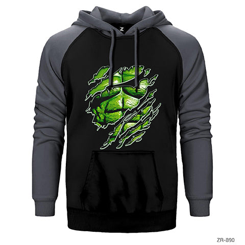 Hulk Body Çift Renk Reglan Kol Sweatshirt / Hoodie