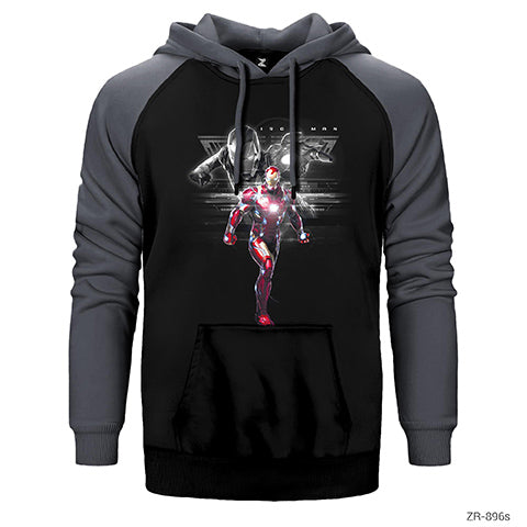 Iron Man Digital Çift Renk Reglan Kol Sweatshirt / Hoodie