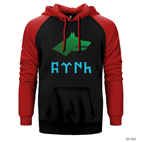İndirimli Göktürkçe Türk Kurtlu Mavi Yeşil Kırmızı Renk Reglan Kol Sweatshirt / Hoodie