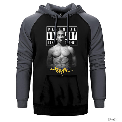 Tupac Parental Advisory Çift Renk Reglan Kol Sweatshirt / Hoodie