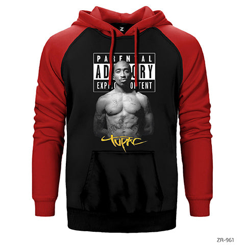 Tupac Parental Advisory Çift Renk Reglan Kol Sweatshirt / Hoodie