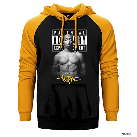 Tupac Parental Advisory Çift Renk Reglan Kol Sweatshirt / Hoodie