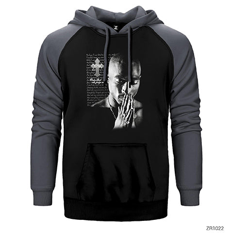 Tupac Shakur Only God XXX Çift Renk Reglan Kol Sweatshirt / Hoodie
