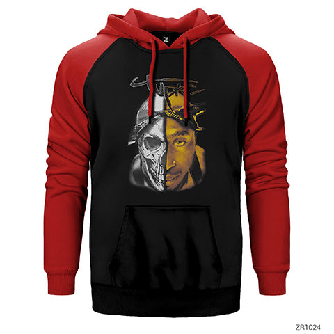 Tupac Shakur Skull Çift Renk Reglan Kol Sweatshirt / Hoodie