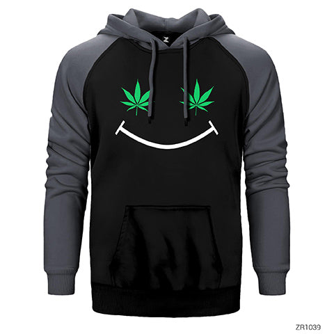 Cannabis Smile Çift Renk Reglan Kol Sweatshirt / Hoodie