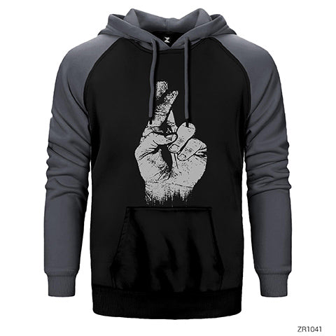 Cross Finger Çapraz Parmak Çift Renk Reglan Kol Sweatshirt / Hoodie