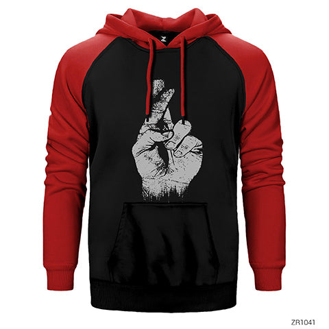 Cross Finger Çapraz Parmak Çift Renk Reglan Kol Sweatshirt / Hoodie